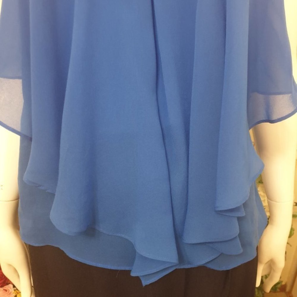 FOREVER NEW Blue V-Neck Layered Flowy Top AU-8 w/ Adjustable Spaghetti Straps - Picture 8 of 15